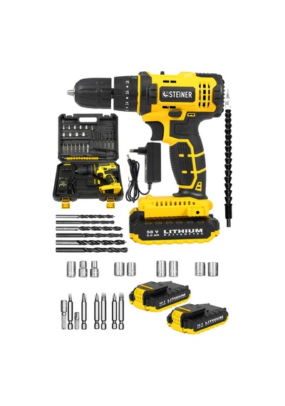 Steiner Sta 58 V 5 Ah Darbeli Çift Akülü Vidalama Sarı + 24 Parça Set