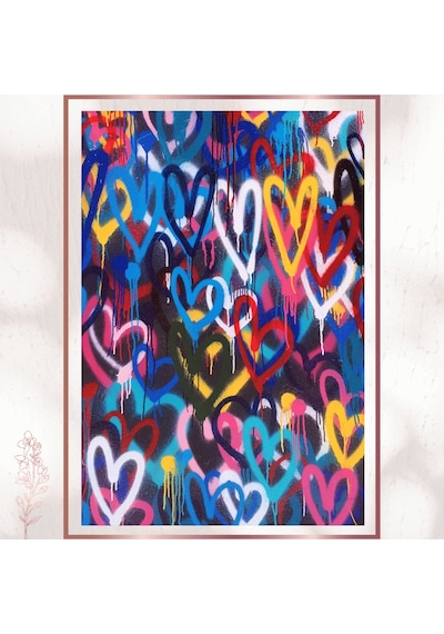 Graffiti Kalpler - Renkli Aşk Dolu Sokak Sanatı Pvc Tablo