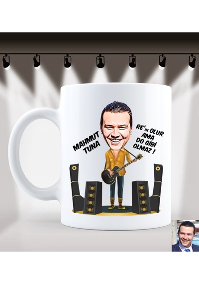 Kişiye Özel Erkek Gitarist Karikatürlü Beyaz Kupa Bardak-3