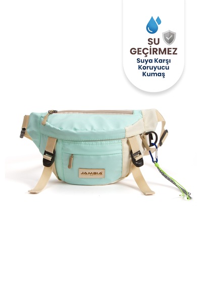 Esvelans Unisex Çok Renkli Çok Bölmeli Bel Ve Çapraz Omuz Çantası Ayarlanabilir Askılı Mavi & Krem