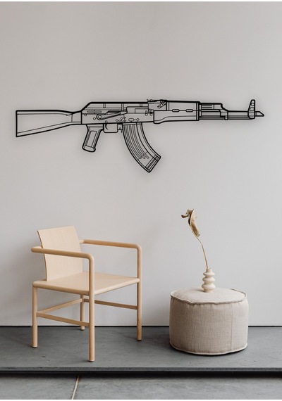 Ak-47 Desenli Siyah Metal Duvar Süsü