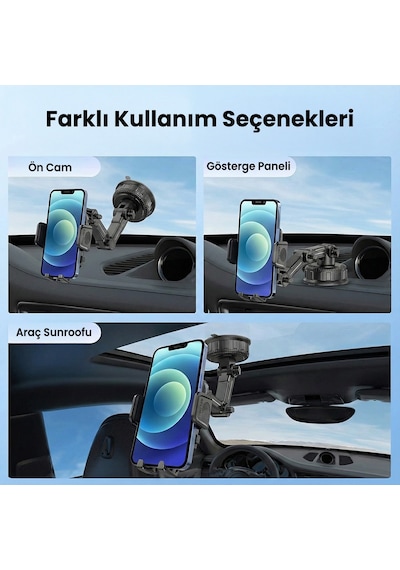 Bix Bxch15 Uzayabilen Ayarlanabilir Cam Torpido Ön Panel Uyumlu Çok Fonksiyonlu Vantuzlu Araç İçi Telefon Tutucu