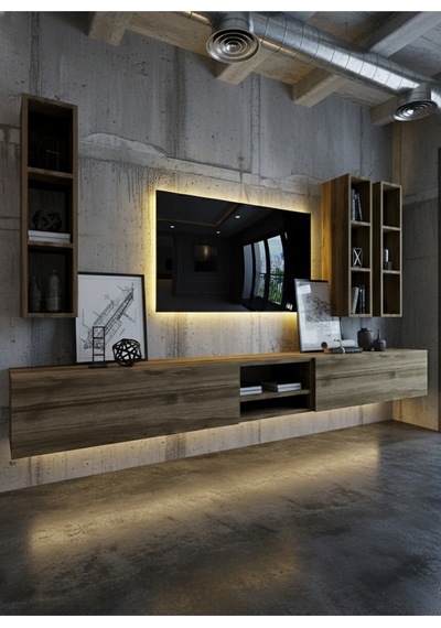 Resital Ledli Duvara Monte Tv Sehpası - Ceviz - W6003-2 Ceviz