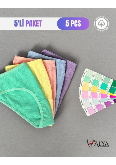Alya Underwear Kız Çocuk - Garson %100 Pamuklu Slip Külot - Kalp Desenli Jakar İşlemeli Çok Renkli P15