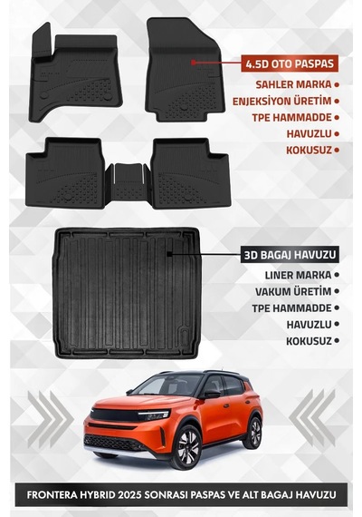 Opel Frontera Hybrid 2025 Ve Sonrası Uyumlu 4.5d Premium Havuzlu Oto Paspas Ve Liner Alt Bagaj
