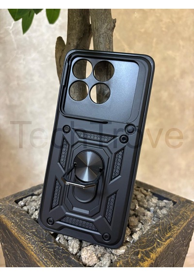 Poco F6 Pro Kılıf Kızaklı Kamera Korumalı Yüzüklü Standlı Tank Kapak