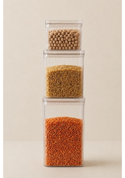 3'lu Etiketli Vakumlu Kavanoz Seti Tea,coffee,sugar 1x2,7lt-1x1,6lt-1x900ml Beyaz