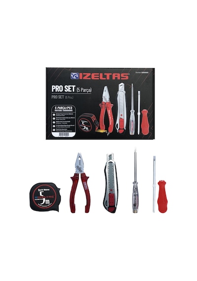 İzeltaş 5'li Pro Set 5 Parça Kraft Pense 160 MM + Kontrol Kalemi + Tornavida + Maket Bıçağı + Şerit Metre