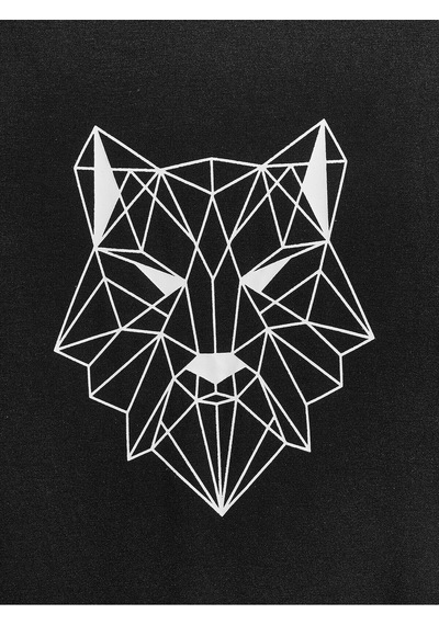 Geometrik Kurt Desen T-shirt - Siyah Baskılı Oversize Bisiklet Yaka Kısa Kol Tişört Siyah