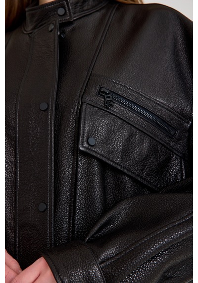 Oversize Bayan Deri Ceket Vb-24-bk-2797-24023 Siyah
