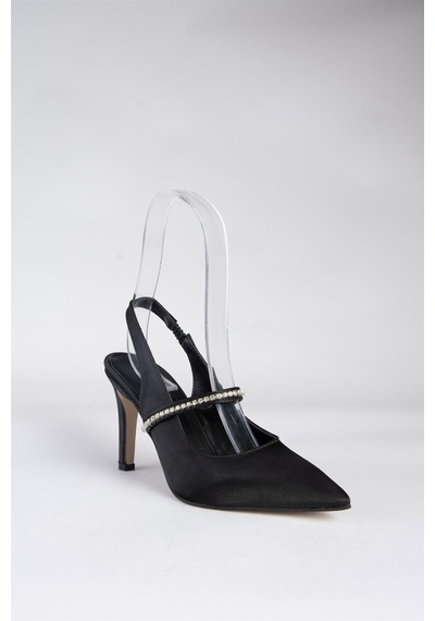 Fox Shoes Siyah Saten Kumaş Taşlı Topuklu Ayakkabı M404707404 Siyah