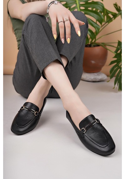 Nesilshoes Eliz 24205 Siyah Hakiki Soft Deri Günlük Kadın Ayakkabı