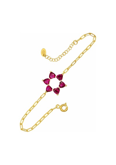 Aşkın Fısıltısı Ataç Zincirli Kalp Bileklik Ruby Taşlı 925 Ayar Gümüş Sevgililer Günü Gold