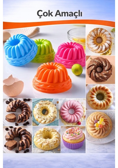 Silikon Mini Kek Kalıbı, Muffin Kalıbı, Tekrar Kullanılabilir, Yapışmaz-12 Adet Çok Renkli - 904904803 Çok Renkli