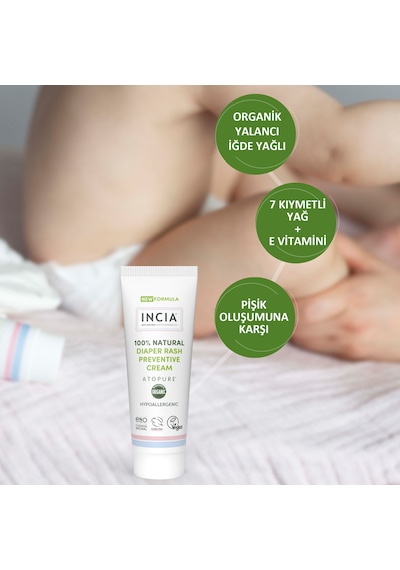 Incıa %100 Doğal Pişik Önleyici Krem Atopure Yenidoğan Nemlendirici Koruyucu Hassas Bakım 60 Ml