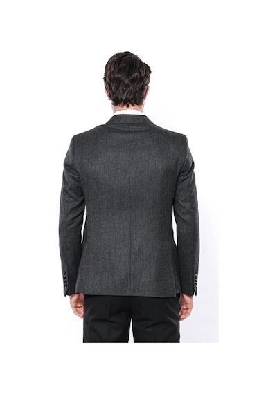 Wessi Sivri Yaka Tek Düğme Füme Slim Fit Ceket Siyah