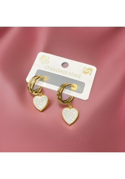 Göz Alıcı Zirkon Taşlı Kalp: Gold Renk 316l Antialerjik Çelik Kadın Küpe-9087629740808 Gold