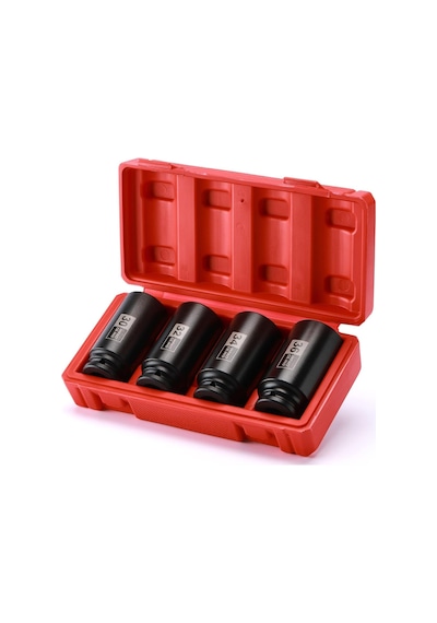 4 Adet 1/2 Tahrik Derin Darbeli Soket Seti, Cr-mo, 12 Nokta, Metrik, Derin Mil Aks Somunu Darbe Soket Seti-30 Mm, 32 Mm, 34 Mm, 36 Mm