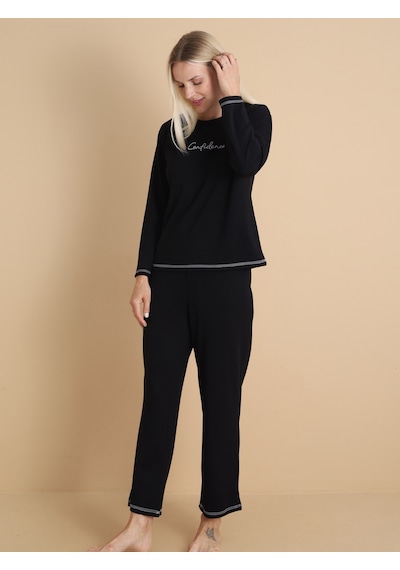 Wordex Mirano 3200 Kadın Kışlık Spor Eşofman Pijama Takımı Siyah
