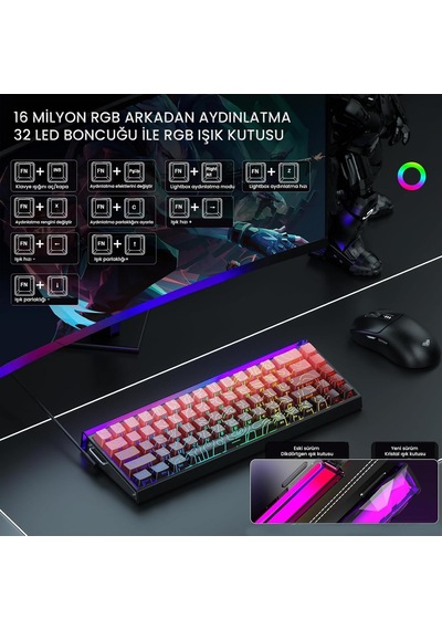 Hero 68 He Manyetik Klavye Rapid Trigger Dragon King Switch 8000hz Rgb Neon Tkl Hot Swap Oyuncu Klavyesi Kırmızı