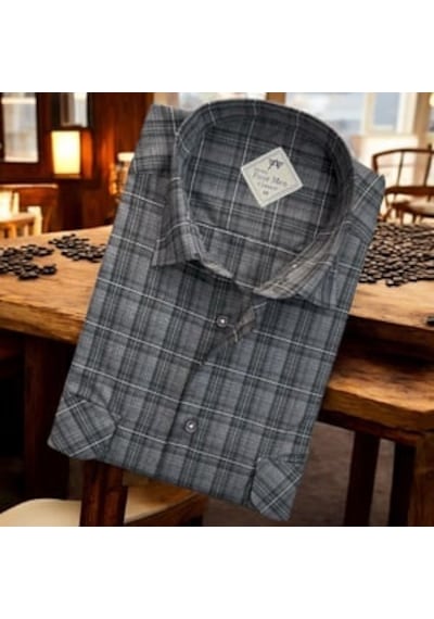 Eren Style Linen Keten Klasik Uzun Kollu İki Cepli Kapaklı Mavi Baba Gömleği Regular Kalıp Antrasit