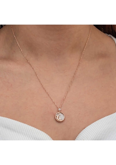 Gümüş Rose Sedef Taşlı Ay Yıldız Hilal Kadın Kolye Rose
