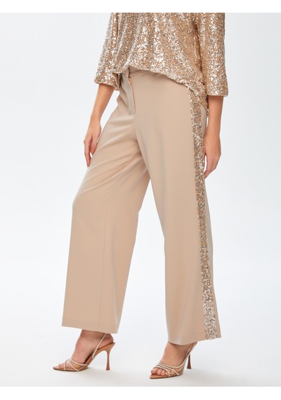 Faik Sönmez Yanı Payet Şeritli Wide Leg Fit Pantolon 69493 U6949334 Bej