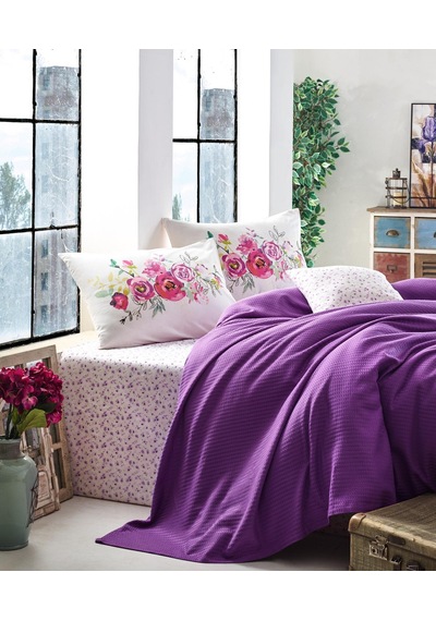 Cotton Box Tek Kişilik Garden Pike Takımı Viola Mor