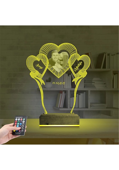 Luvivia Kalp Sevgiliye Hediye Fotoğraflı 3d Lamba - Masa Gece Lambası V9