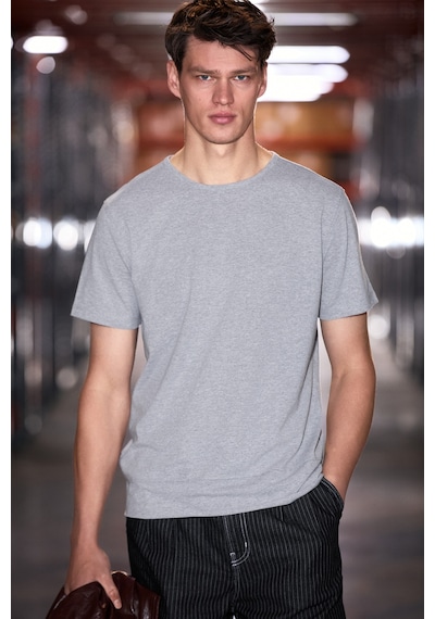 Grimelange Grımelange Porec Erkek %100 Organik Pamuklu Yuvarlak Yakalı Regular Fit Grimelanj T-shirt Gri Melanj