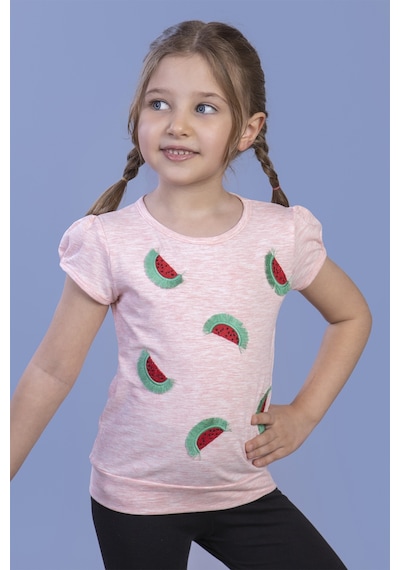Toontoy Kids Toontoy Kız Çocuk Karpuz Nakışlı Tişört Pembe Melanj