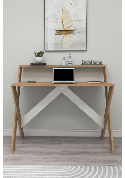 Enda Home X Ayaklı Raflı Ders Çalışma Masası 50x90 Cm Çam Bej