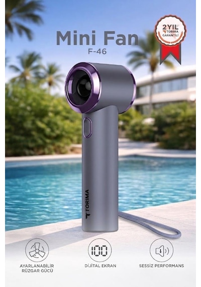 Şarjlı El Vantilatörü Dijital Göstergeli 5 Kademeli Turbo Mini Fan F46