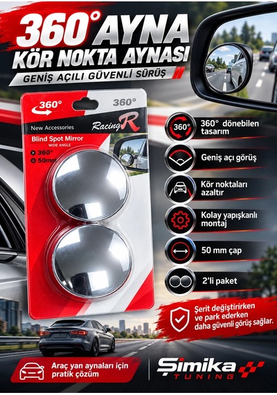 360 Dönebilen Kör Nokta Aynası 50 Mm 2'li Set Geniş Açılı Araç Yan Ayna Aparatı