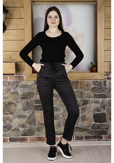 Black Steel Bel ve Paça Lastikli Kargo Cep Fermuarlı Pantolon- Qkbyn444
