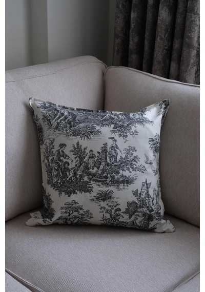 Siyah Kırlent Vintage Desenli 45x45 Dekoratif Yastık Kılıfı Siyah - 693923511 Siyah