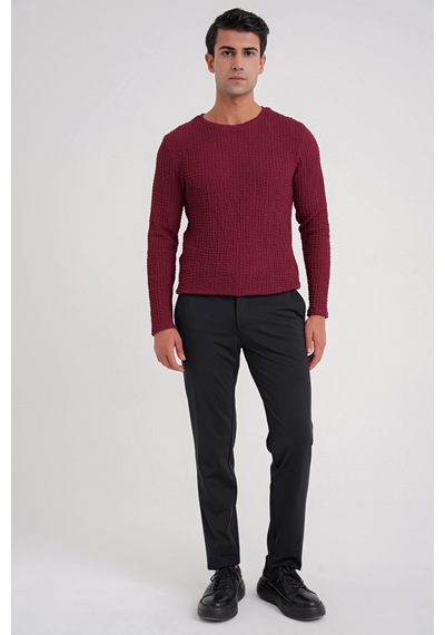 Efor Slim Fit Esnek Pamuklu Dokulu Kumaş Uzun Kollu Bordo Tişört Ts 934