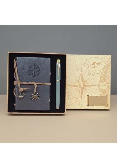 Delux Serisi Notluk Kırtasiye Hatıralık Ürün Defter Ve Kalem Kutulu Set Çok Renkli