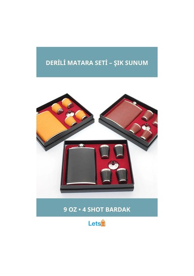 Paslanmaz Çelik Derili Taşınabilir 4 Shot Bardaklı Matara Çok Renkli