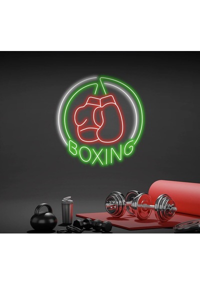 Boxıng Yazılı Ve Boks Eldiveni Figürlü Neon Tabela Yeşil
