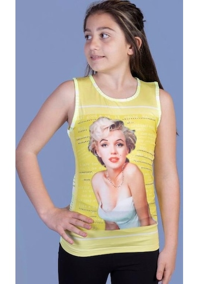 Toontoy Kids Toontoy Kız Çocuk Atlet Marliyn Monroe Baskılı Taş İşlemeli Sarı