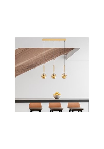 Tr Camlı 3'lü Sıralı Sarkıt Parlak Gold Salon Ve Antre Avizesi, Altın-11466 Diğer