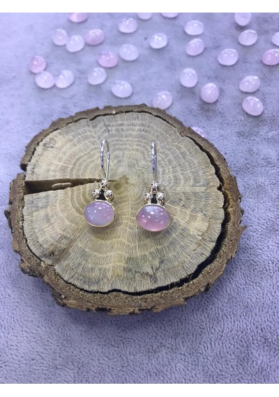 Pembe Kuvars Taşı Gümüş Küpe Doğal Taş 925 Ayar