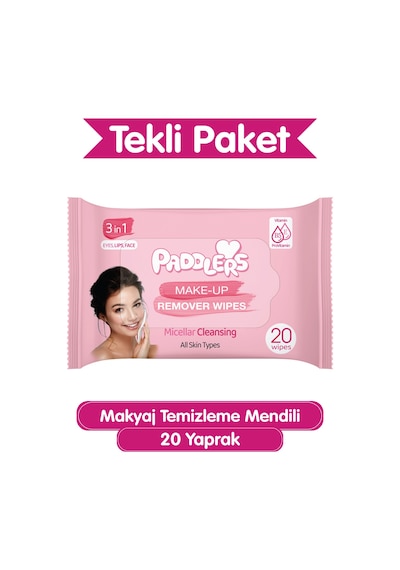 3’ü 1 Arada Makyaj Temizleme Mendili 20 Yaprak – Yüz Göz & Dudak İçin, Yumuşak Dokulu