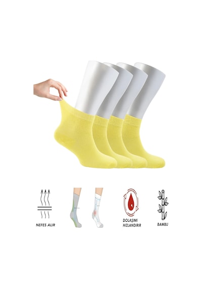 Ozzy Socks Kadın 4 Çift Bambu Lastiksiz Sıkmayan Diabetik Bilek Çorap Sarı