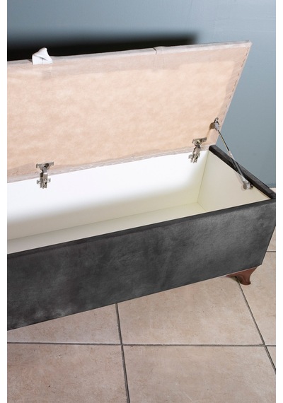 Vetra V2  Antrasit Sandıklı Puf - Dilimli Model 140cm Ceviz Ayaklı Sandıklı Puf Koltuk