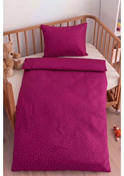 Mürdüm Pois Rosa %100 Pamuklu Bebek Nevresim Takımı