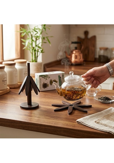 Standlı Ağaç Model 2pcs Ahşap Bambu Katlanır Nihale Yapraklı Çiçek Modeli Çap: 20cm 4741 Açık Mavi