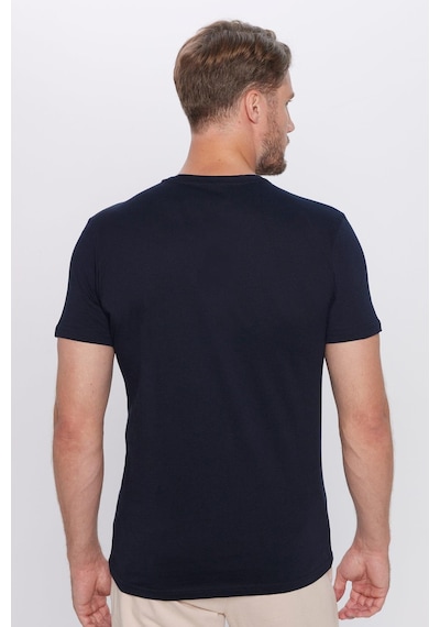Tudors Erkek Slim Fit Dar Kesim %100 Pamuk Yumuşak Dokulu Lacivert V Yaka Tişört-32121 Lacivert