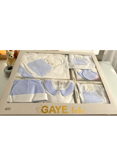 Milays Unisex 0-3 Ay Bebeklere Gaye Organik Pamuk Ayıcık Nakışlı Ve Cepli 10 Lu Premium Set Mavi